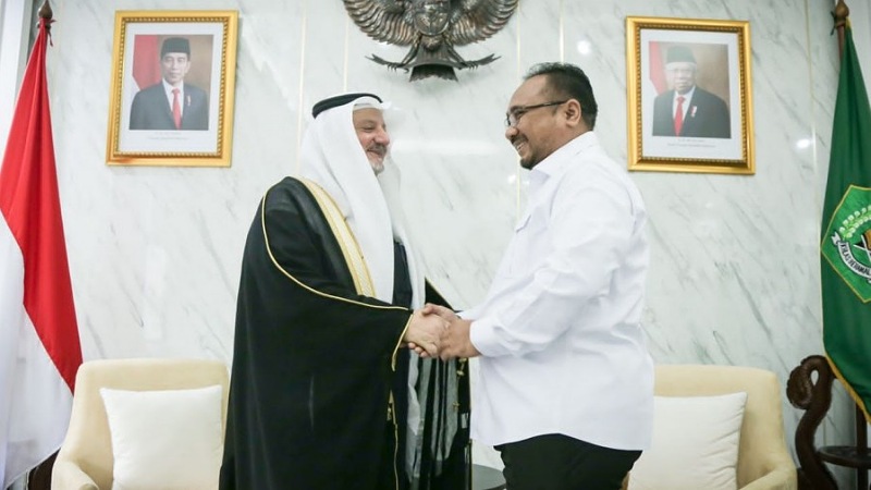 Menag Yaqut Cholil Qoumas menerima Dubes Kerajaan Arab Saudi Syekh Essam bin Abed Al-Taqafi yang berakbir masa tugasnya di Indonesia/Kemenag