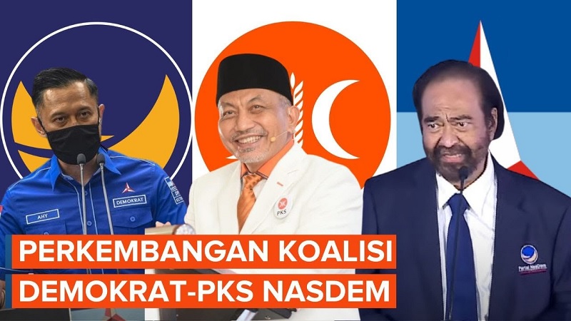 Dari kiri: Ketum Demokrat Agus Harimurti Yudhoyono (AHY), Presiden PKS Ahmad Syikhu dan Ketum Nasdem Surya Paloh/Repro