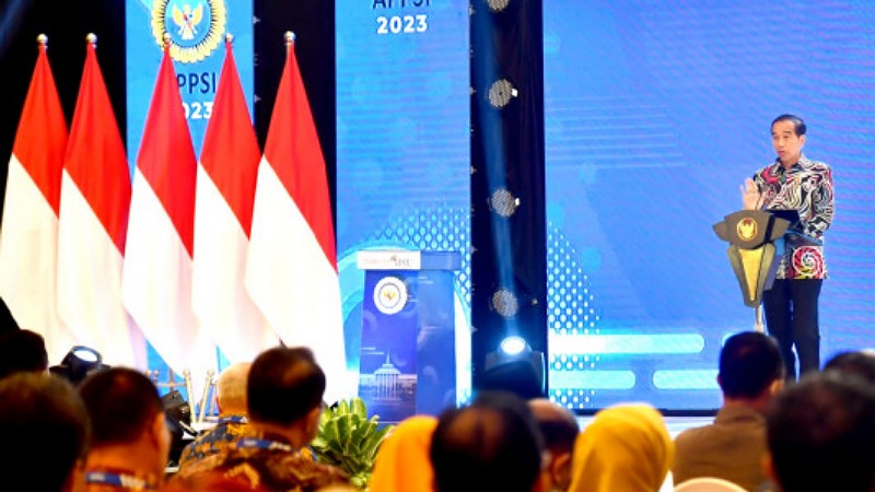 Presiden Joko Widodo saat membuka Rakenas APPSI tahun 2023 di Balikpapan/Rwpeo