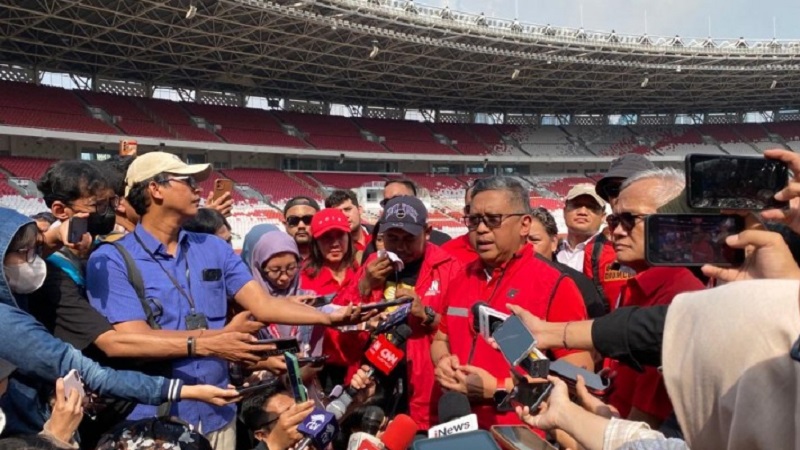 iSekretaris Jendral PDI Perjuangan (PDIP), Hasto Kristiyanto di Gelora Bung Karno (GBK), Jakarta Pusat, Senin  (8/5). -