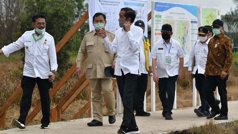 Presiden Joko Widodo dan sejumlah menteri saat mengunjungi proyek Food Esatate. (Foto:  Dok.Pemprov Kalteng)