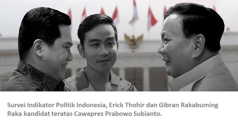 Menteri BUMN Erick Thohir dan Walikota Surakarta Gibran Rakabuming Raka menduduki posisi teratas kandidat Cawapres Prabowo Subianto. (Foto: Repro).