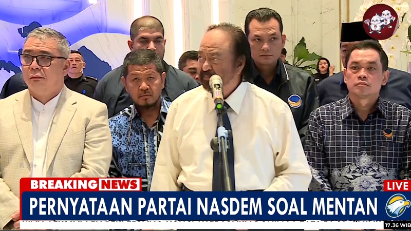 Ketua Umum DPP NasDem memberikan keterangan pers terkait kasus yang menimpa Mentan Syahrul Yasin Limpo. (Tangkapan Layar)