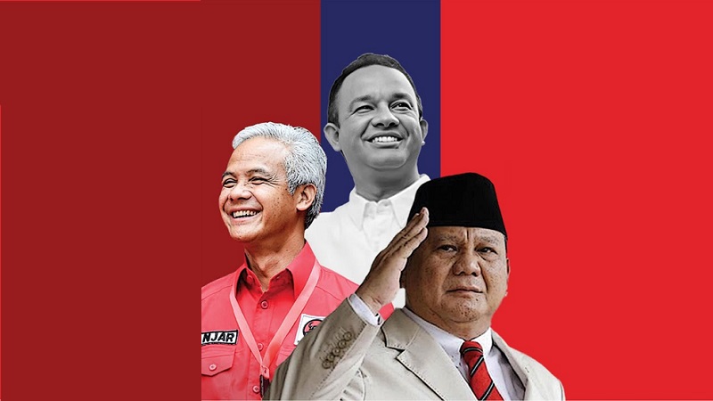 Tiga Capres Anies Baswedan, Prabowo Subianto dan Ganjar Pranowo di Pilpres 2024.