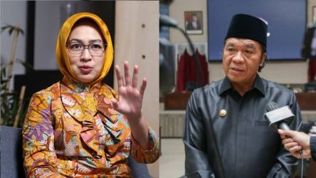 Kolase mantan Walikota Tangsel Airin Rachmi Diany dengan Pj Gubernur Banten Al Mukabar. (Foto: Repro)
