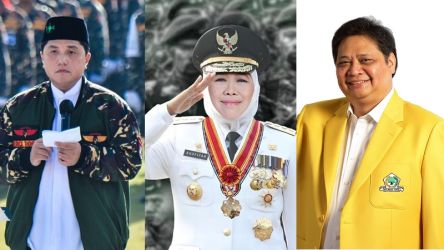 Erick Thohir,  Khofifah Indar Parawansa dan Airlangga Hartato disebut pengamat merupakan tiga kandidat terkuat Bacawapres Ganjar Pranowo dan Prabowo Subianto. (Foto: Kolase)