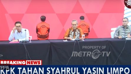 Press rilis penahanan Mantan Mentan Syahrul Yasin Limpo oleh KPK. (Foto: Tangkapan Layar MetroTV)