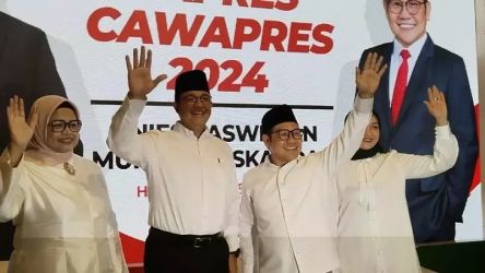 Bacapres Anies Baswedan dan Bacawapres Muhaimin Iskandar saat deklarasi. (Foto: Repro)