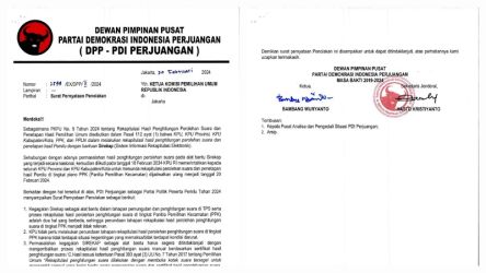Tangkapan layar surat DPP PDIP ke KPU terkait penolakan Sirekap. (Foto: Repro)