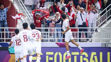 Rafael Struick, pemain timnas Indonesia U-23  melakukan selebrasi usai berhasil mencetak gol ke gawang Korea Selatan. (Foto: Dok. AFC)